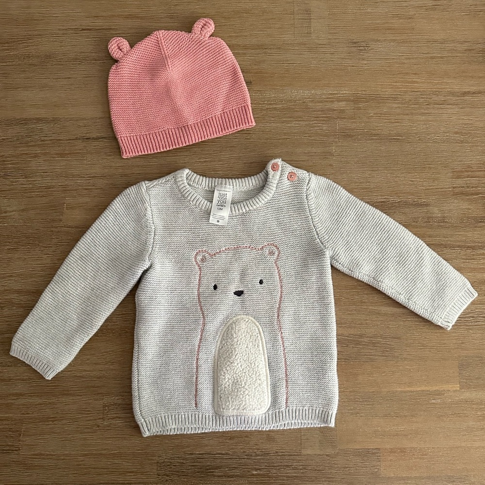 Carter’s Just For You | Polar Bear Knit Sweater + Matching Hat + Pants | 12m